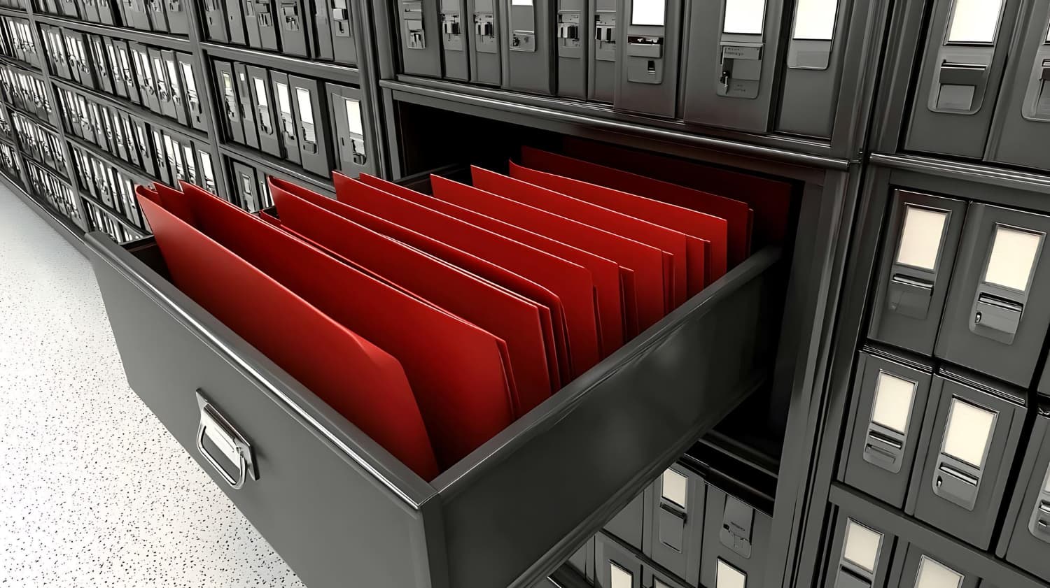Secure file drawer with organized records
