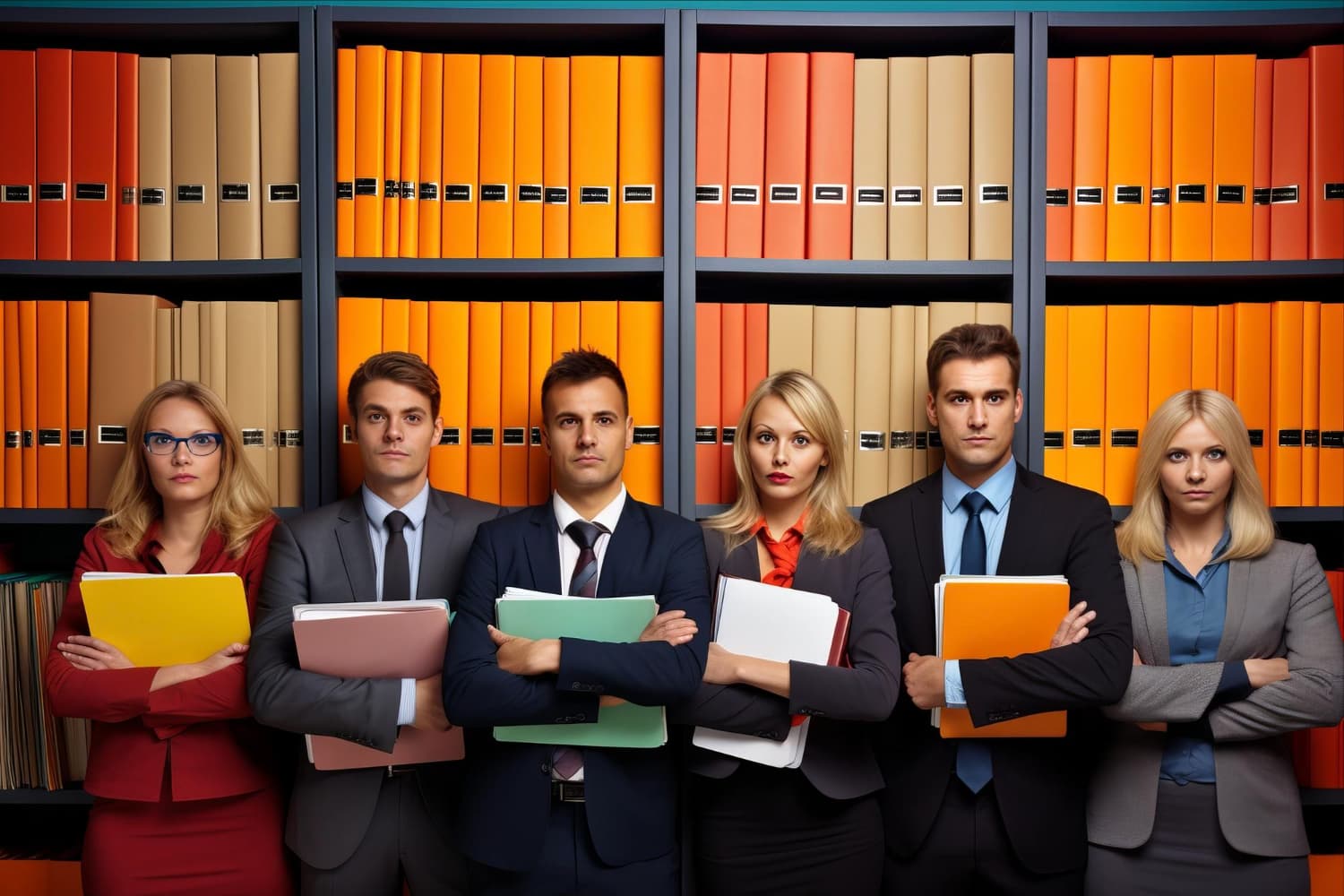 Legal team with organized folders